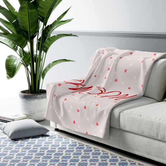 Mom Sherpa Fleece Blanket – Heart Print Cozy Throw for Mother's Day