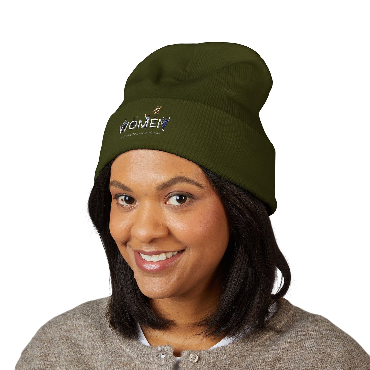 Embroidered Penguin Line Cuffed Beanie — Cute Winter Animal Knit Hat