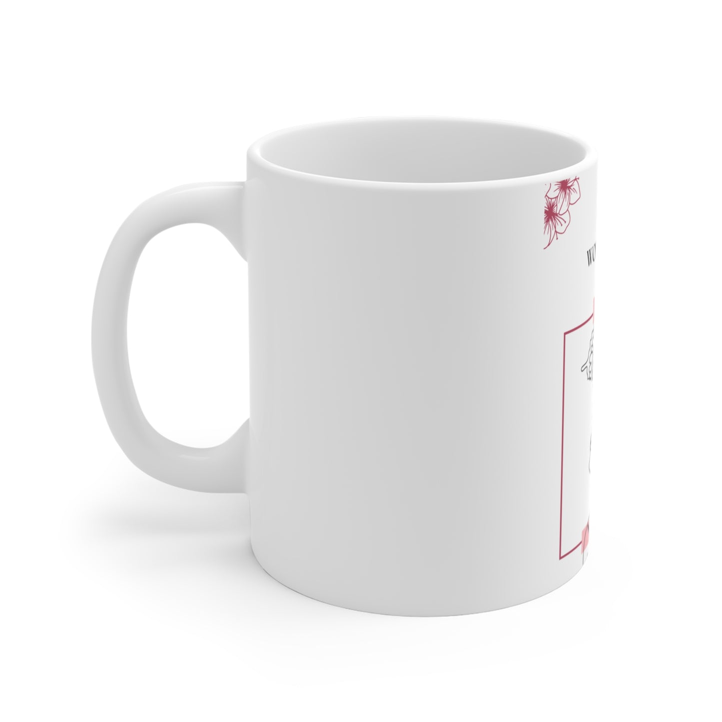 Women's Day Mug — 'Happy Woman's Day' Floral Line Art Coffee Cup