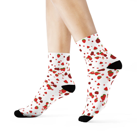 Strawberry Pattern Crew Socks — Cute Red Fruit Print Socks