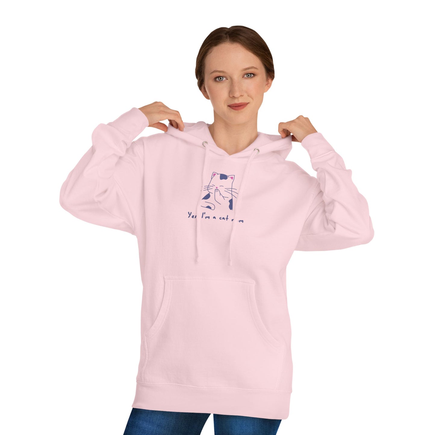 Cat Illustration Hoodie — “Yes, I’m a Cat Mom” Cute Minimalist Pullover