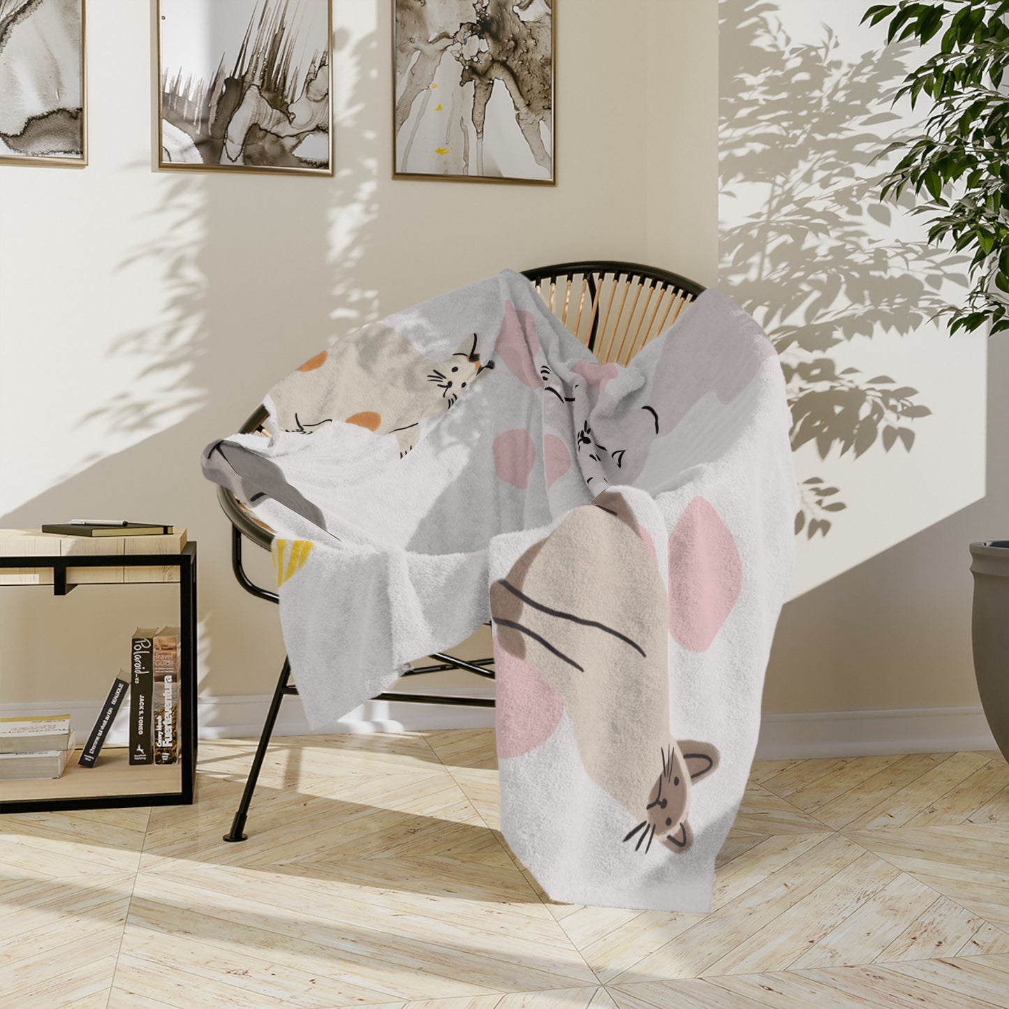 Cute Pastel Cat Pattern Velveteen Microfiber Blanket — Cozy Kitten Throw for Cat Lovers
