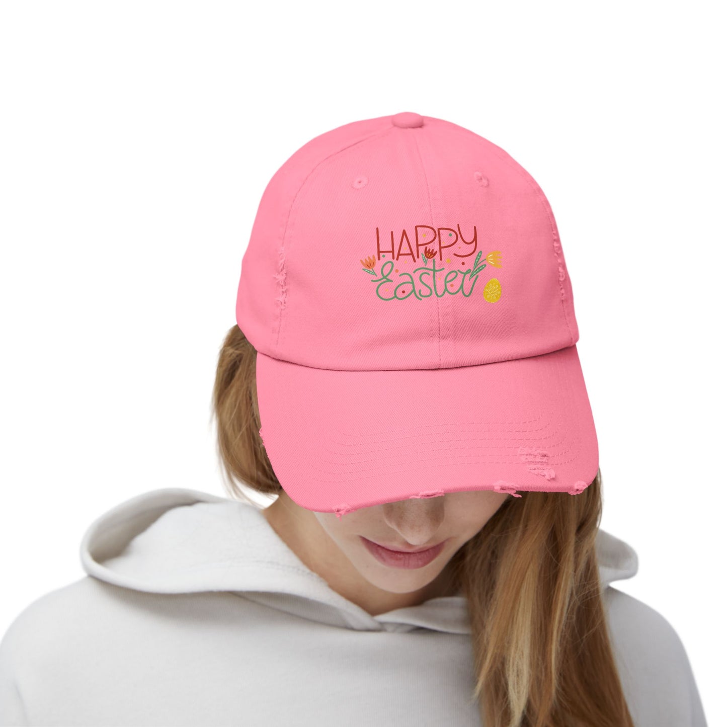 Happy Easter Distressed Cap — Floral Egg Spring Baseball Hat