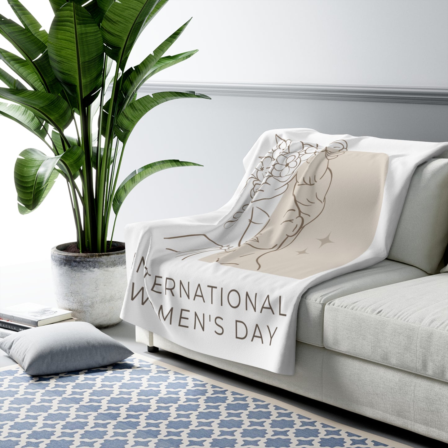 International Women’s Day Sherpa Blanket — Feminine Floral Portrait Cozy Throw
