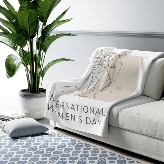International Women’s Day Sherpa Blanket — Feminine Floral Portrait Cozy Throw