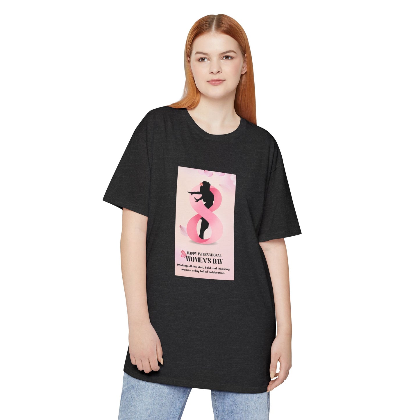 International Women’s Day Graphic Tee — ‘8 March’ Pink Silhouette Long Body T-Shirt