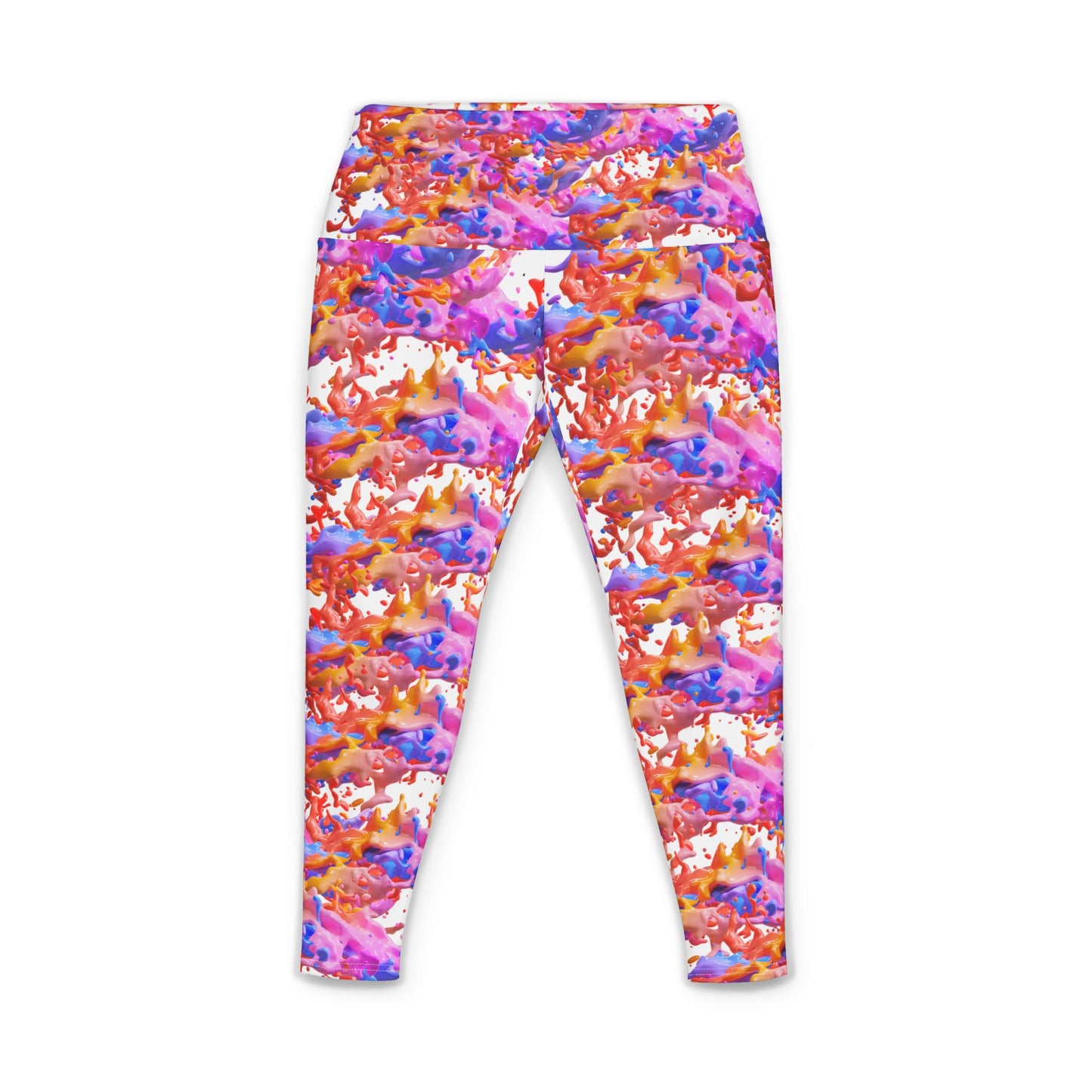 Abstract Watercolor Yoga Pants — Vibrant Pink Orange All-Over Print