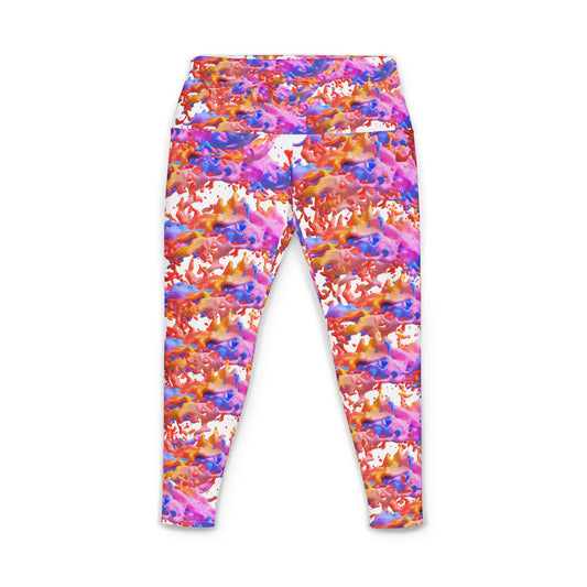 Abstract Watercolor Yoga Pants — Vibrant Pink Orange All-Over Print