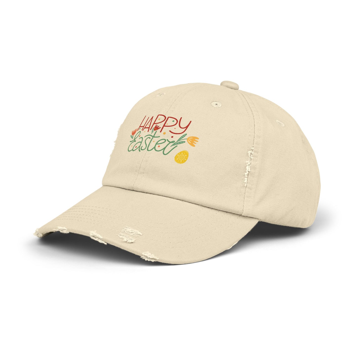 Happy Easter Distressed Cap — Floral Egg Spring Baseball Hat