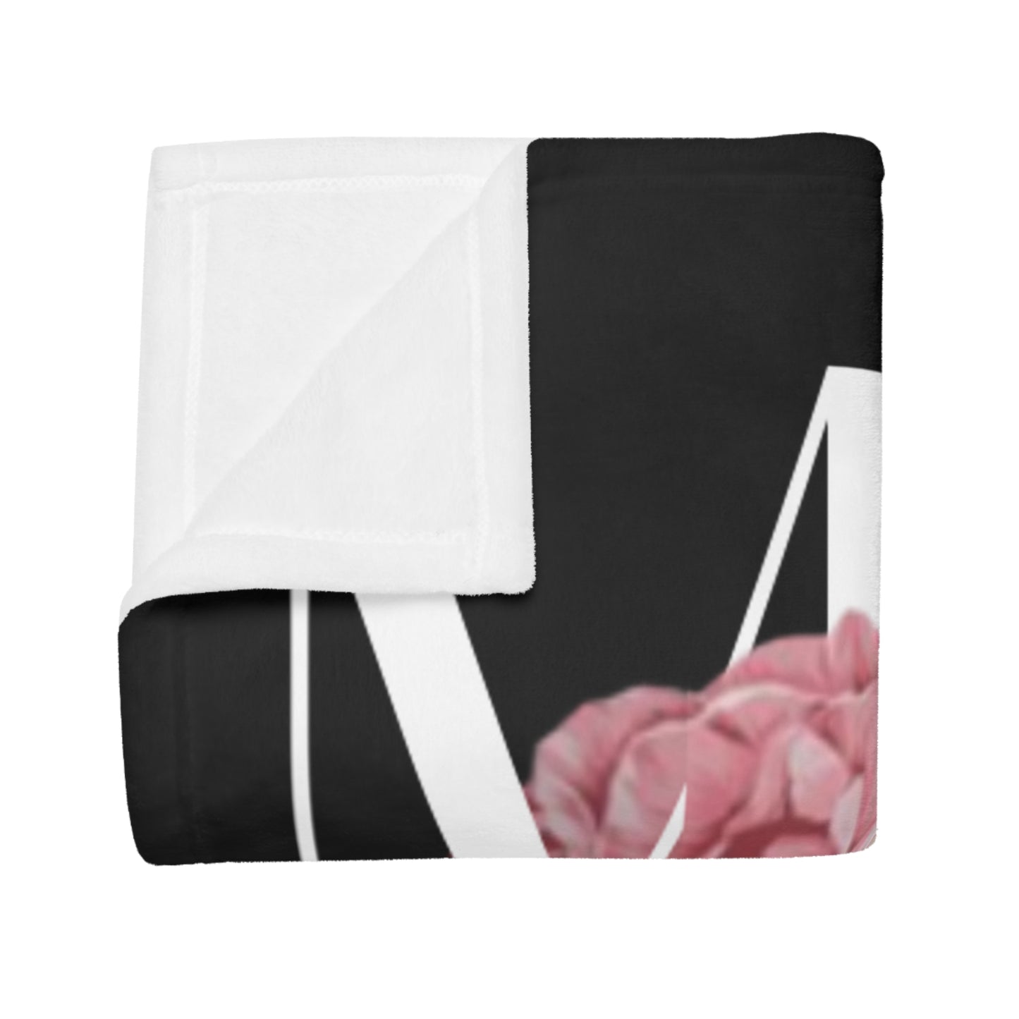 Monogram Floral Plush Fleece Blanket — MOM Lettered Black Rose Throw
