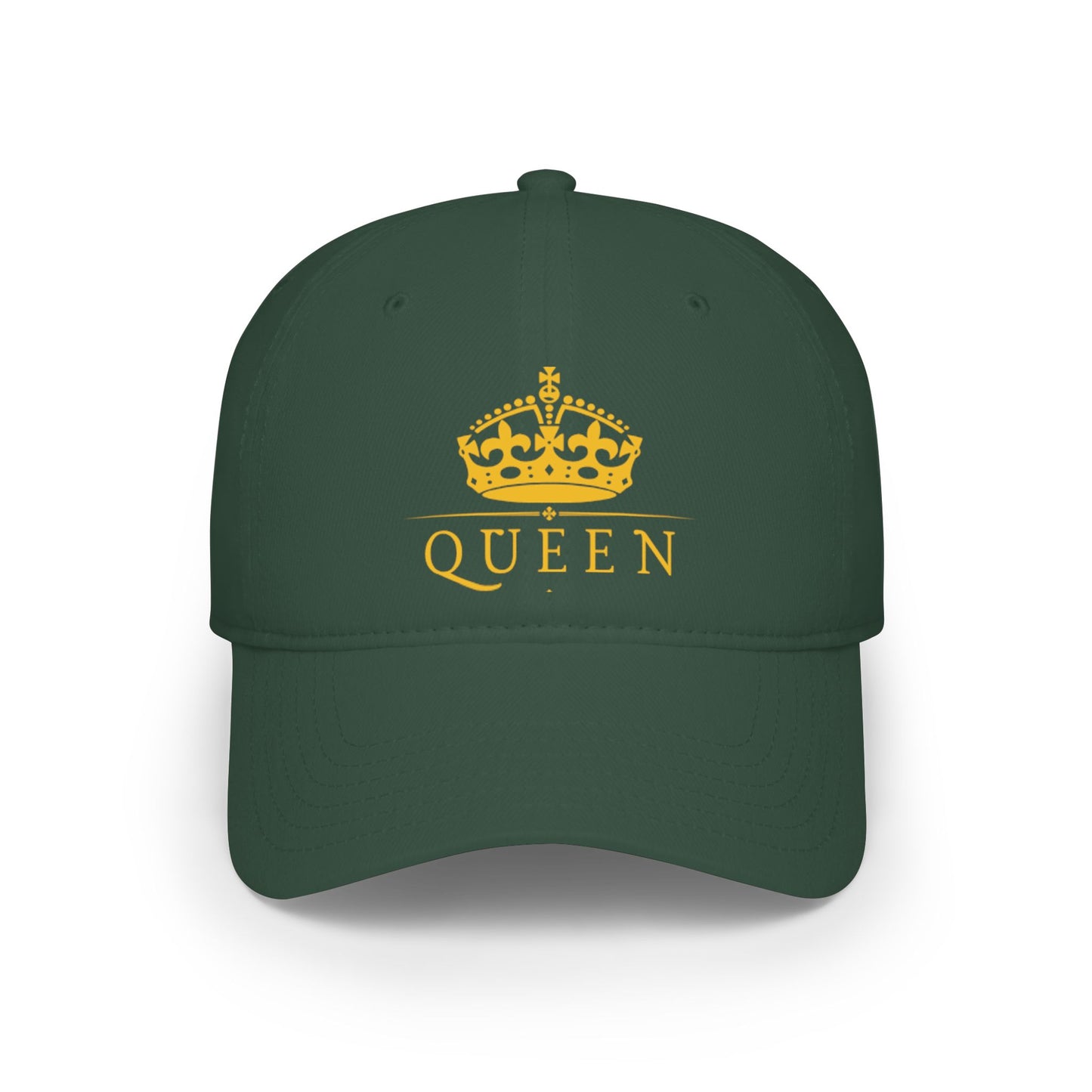 Queen Crown Baseball Cap — Red Low Profile Hat with Gold "QUEEN" Text