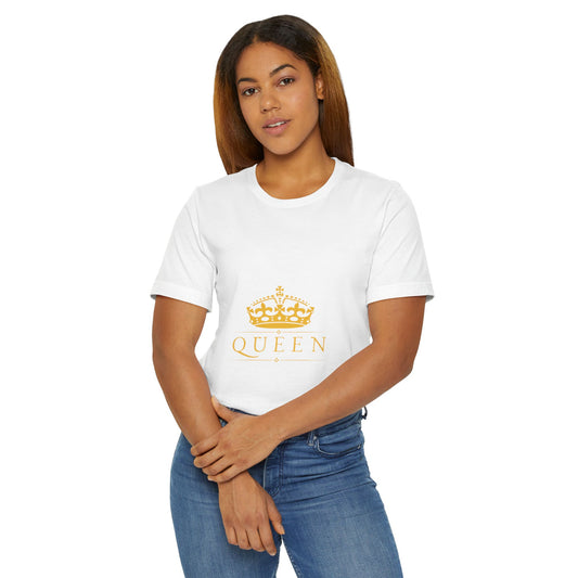 Queen Crown T-Shirt — Gold Regal Graphic Tee for Women