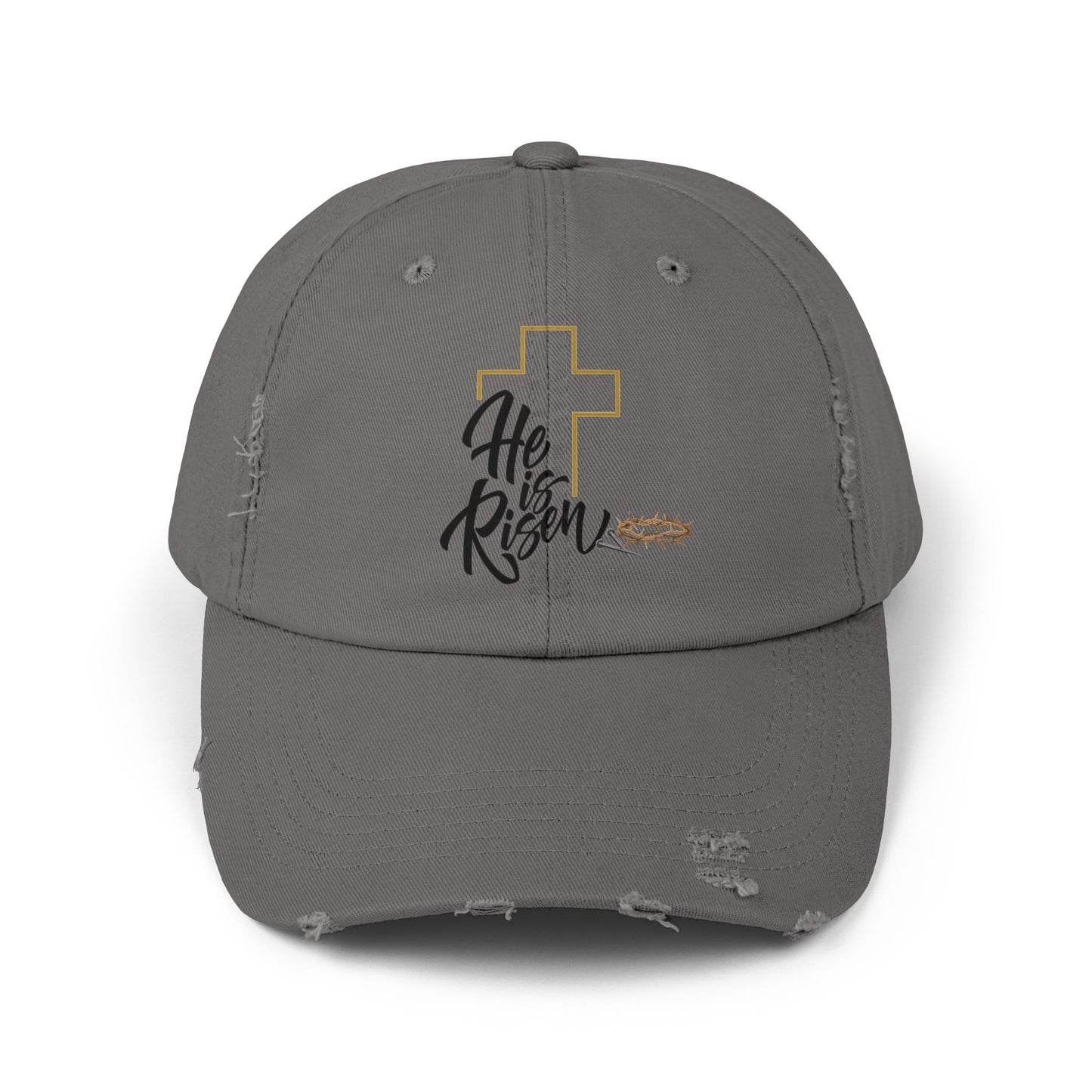 He Risen Distressed Baseball Cap – Christian Cross Hat