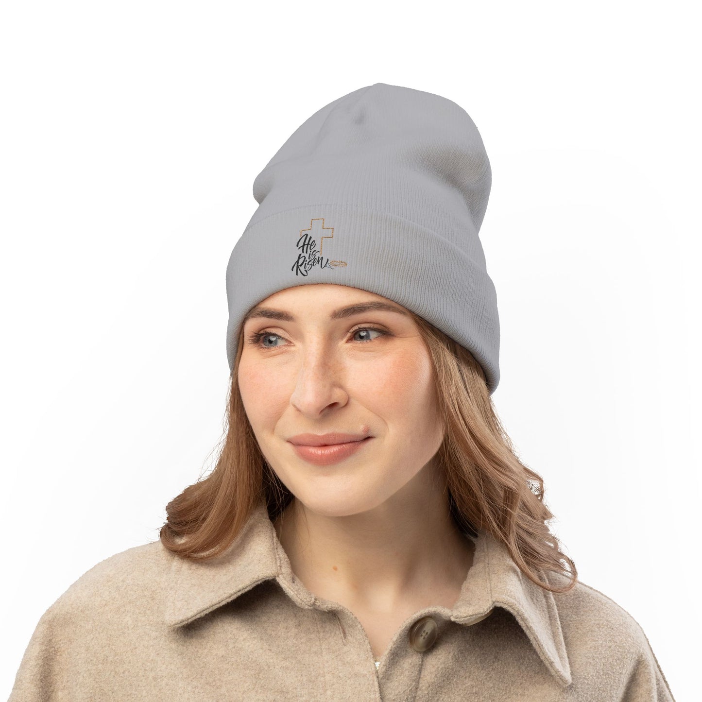 He Is Risen Embroidered Knit Beanie