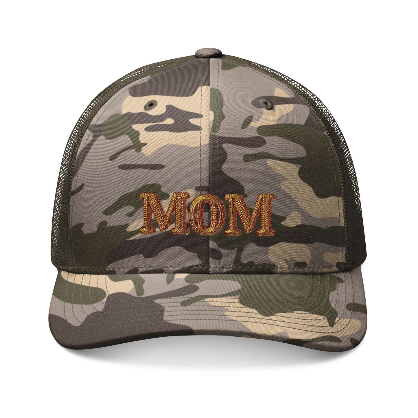 Camo Glitter Mom Trucker Hat — Embroidered "MOM" Glitter Patch