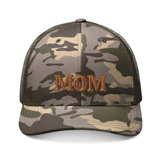 Camo Glitter Mom Trucker Hat — Embroidered "MOM" Glitter Patch
