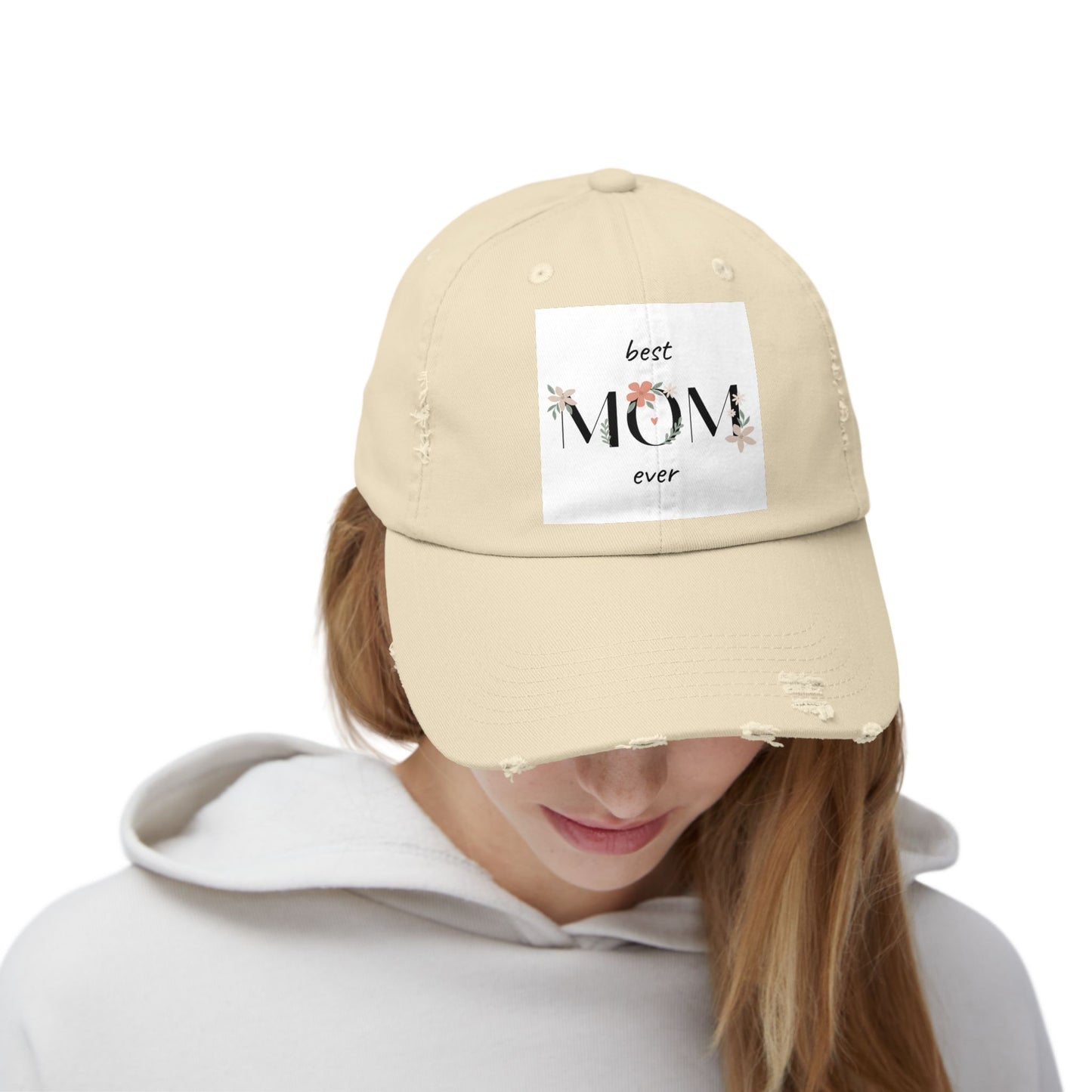 Best Mom Ever Distressed Cap - Floral Patch Mother’s Day Hat