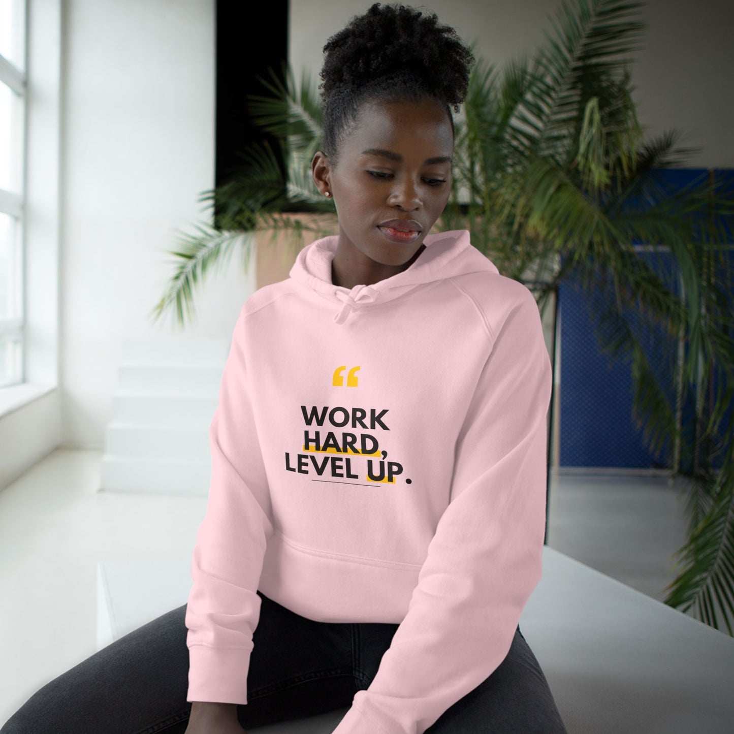 Work Hard, Level Up Hoodie — Motivational Quote Hooded Sweatshirt