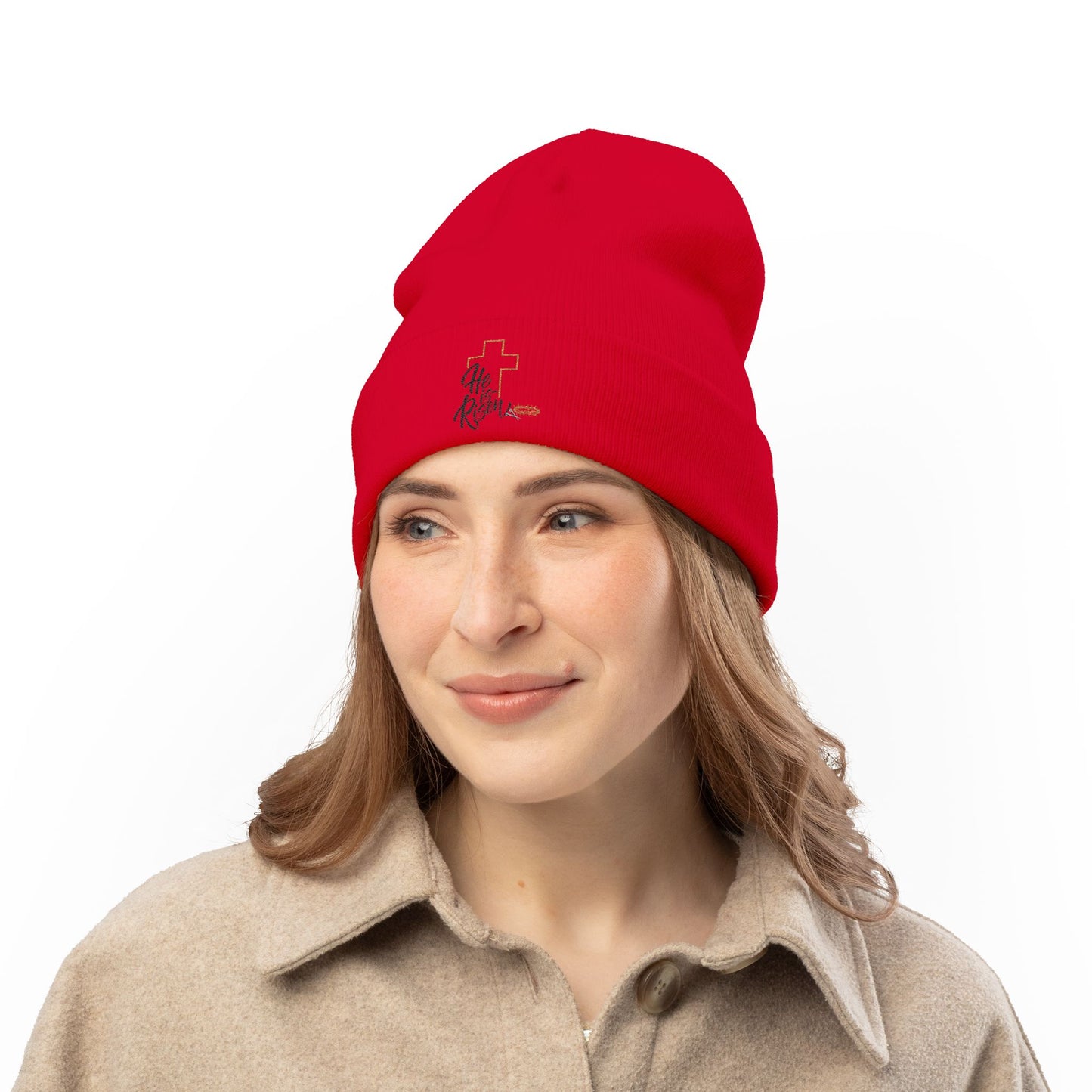 He Is Risen Embroidered Knit Beanie