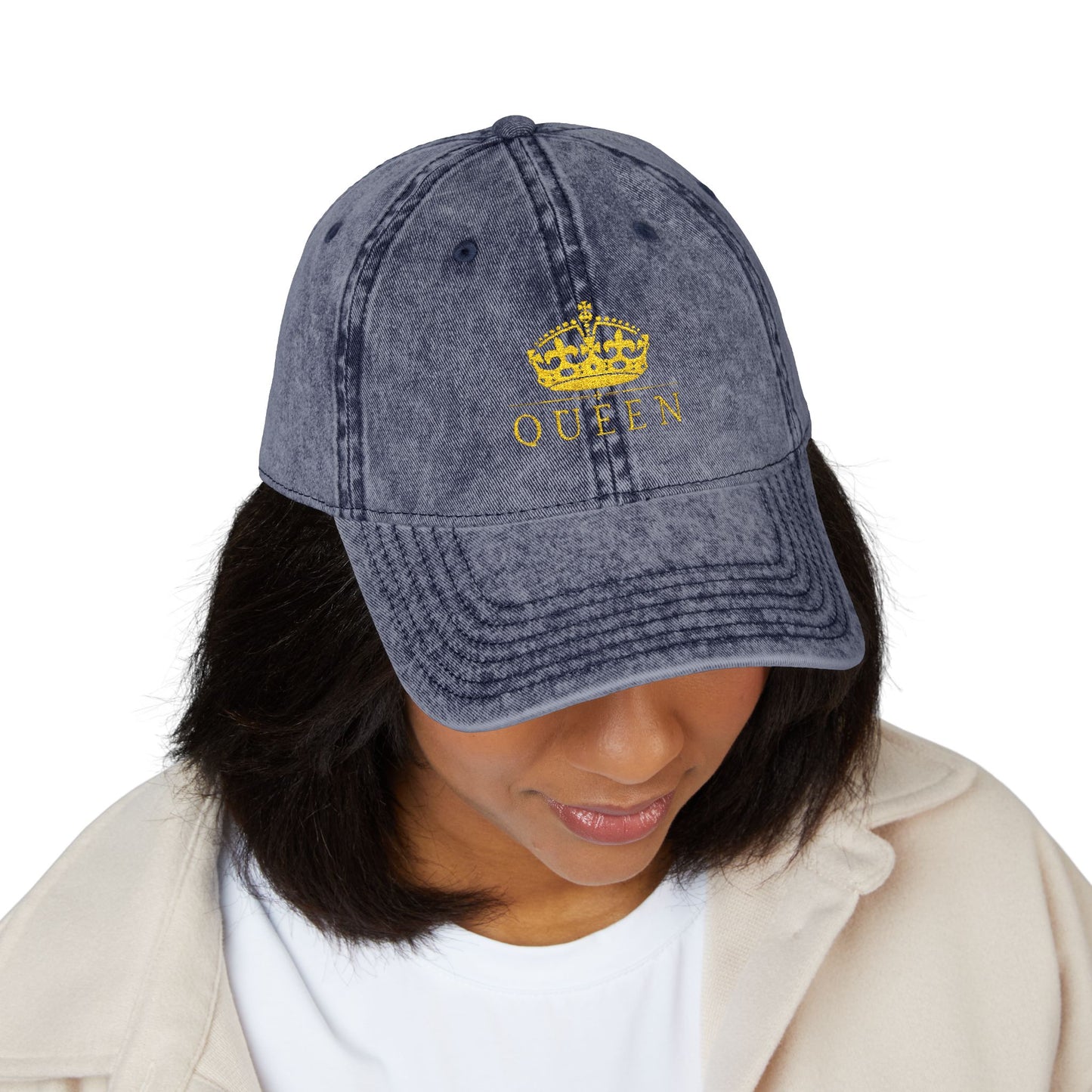 Embroidered 'Queen' Vintage Baseball Cap - Distressed Red Crown Hat