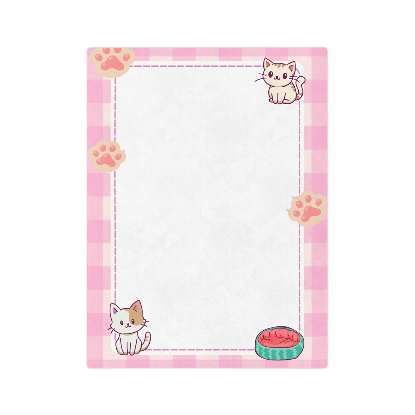 Pink Cute Kitty Microfiber Blanket — Cozy Cat Paw Plaid Throw