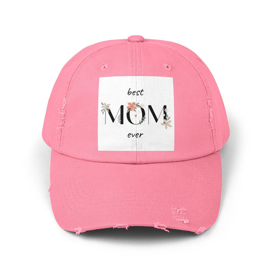 Best Mom Ever Distressed Cap - Floral Patch Mother’s Day Hat