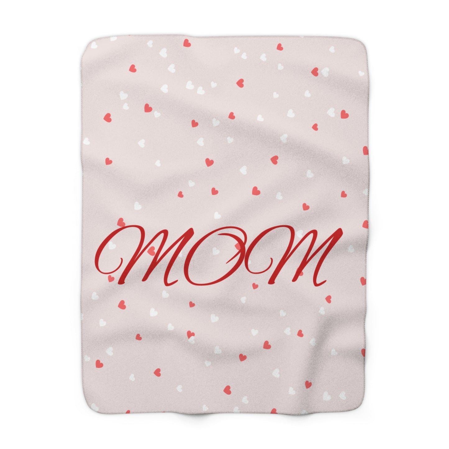 Mom Sherpa Fleece Blanket – Heart Print Cozy Throw for Mother's Day