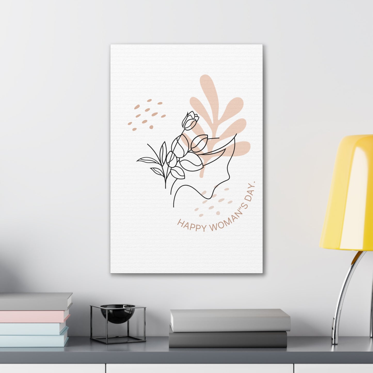 Happy Woman's Day Floral Canvas Art — Minimal Line Drawing Stretched Canvas