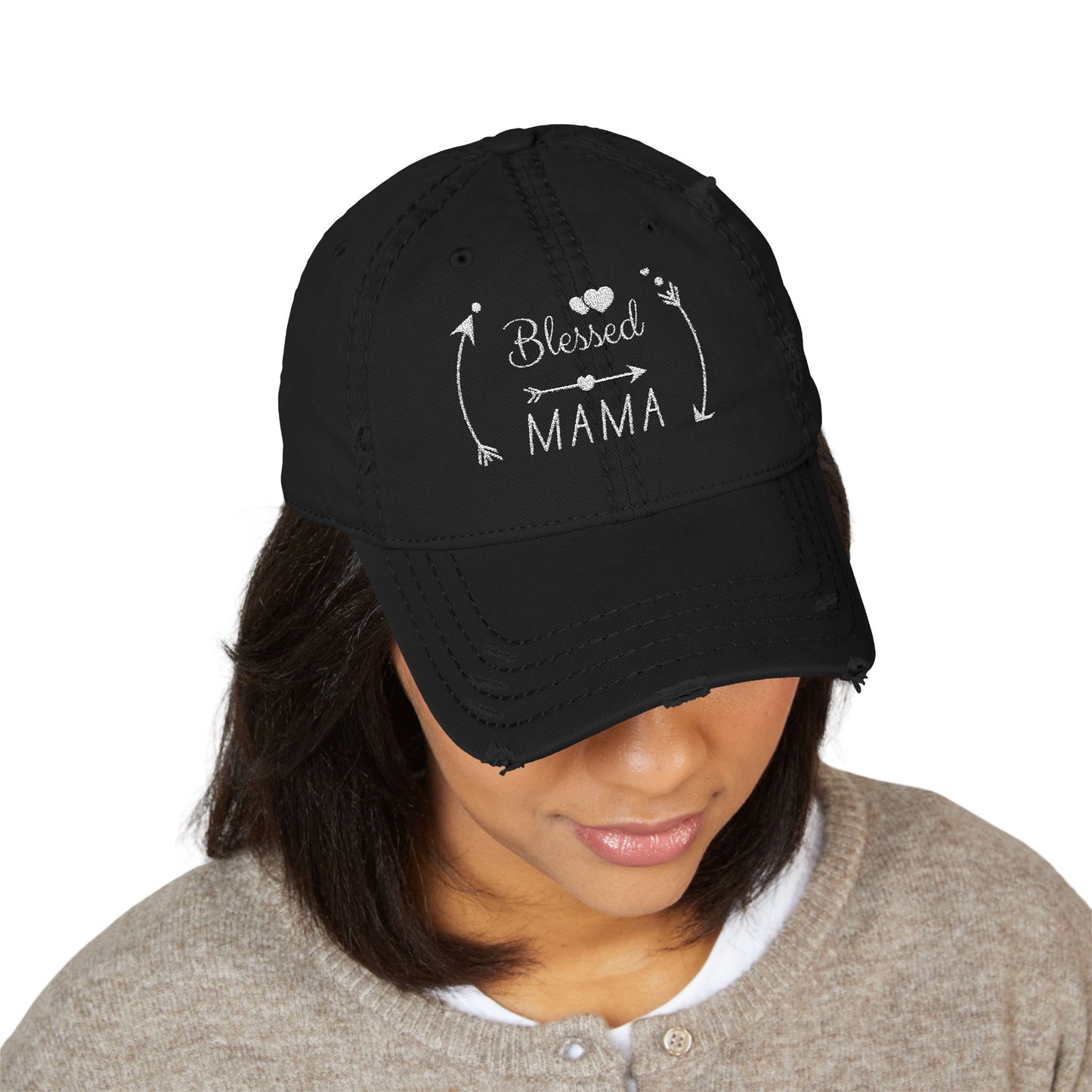 Blessed Mama Embroidered Distressed Dad Hat