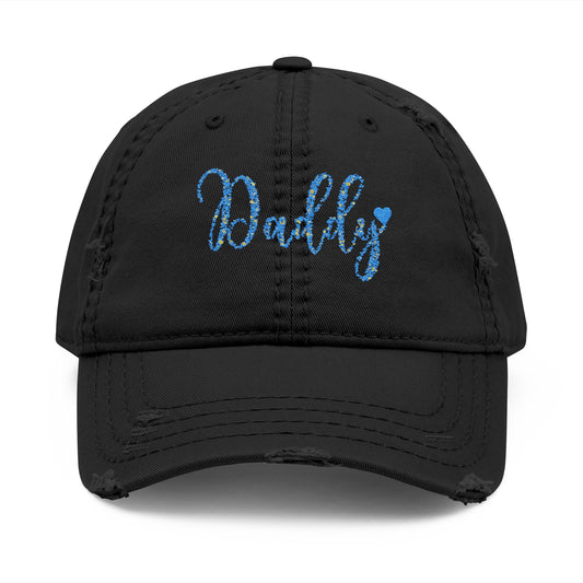 Daddy Embroidered Distressed Dad Hat – Blue Sequin Script