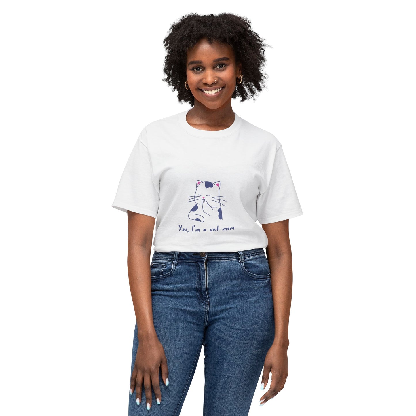 Cat Mom T-Shirt — Cute Minimal Cat Illustration with “Yes, I’m a cat mom”