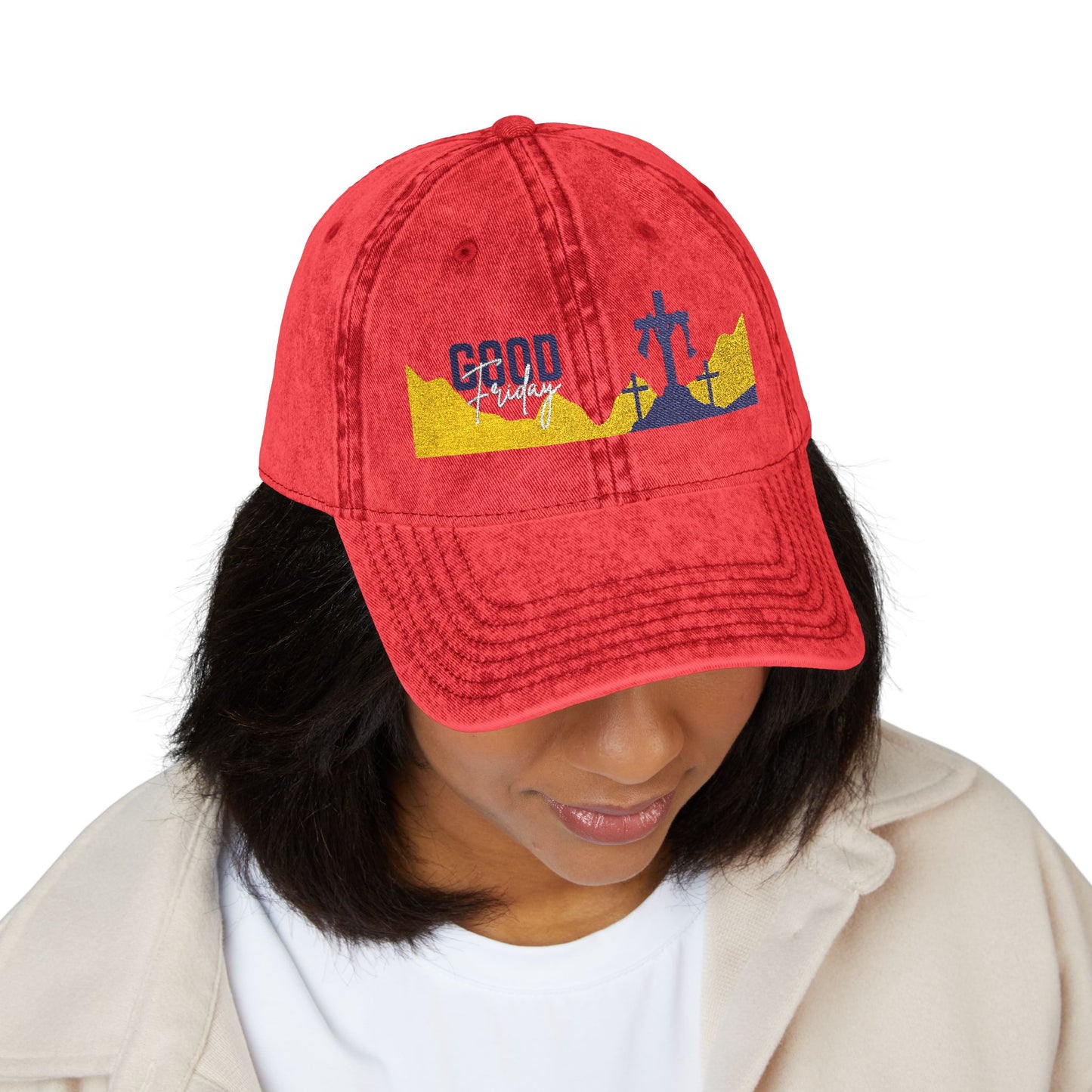 Vintage Embroidered Cap - 'Good Vibes' Distressed Dad Hat