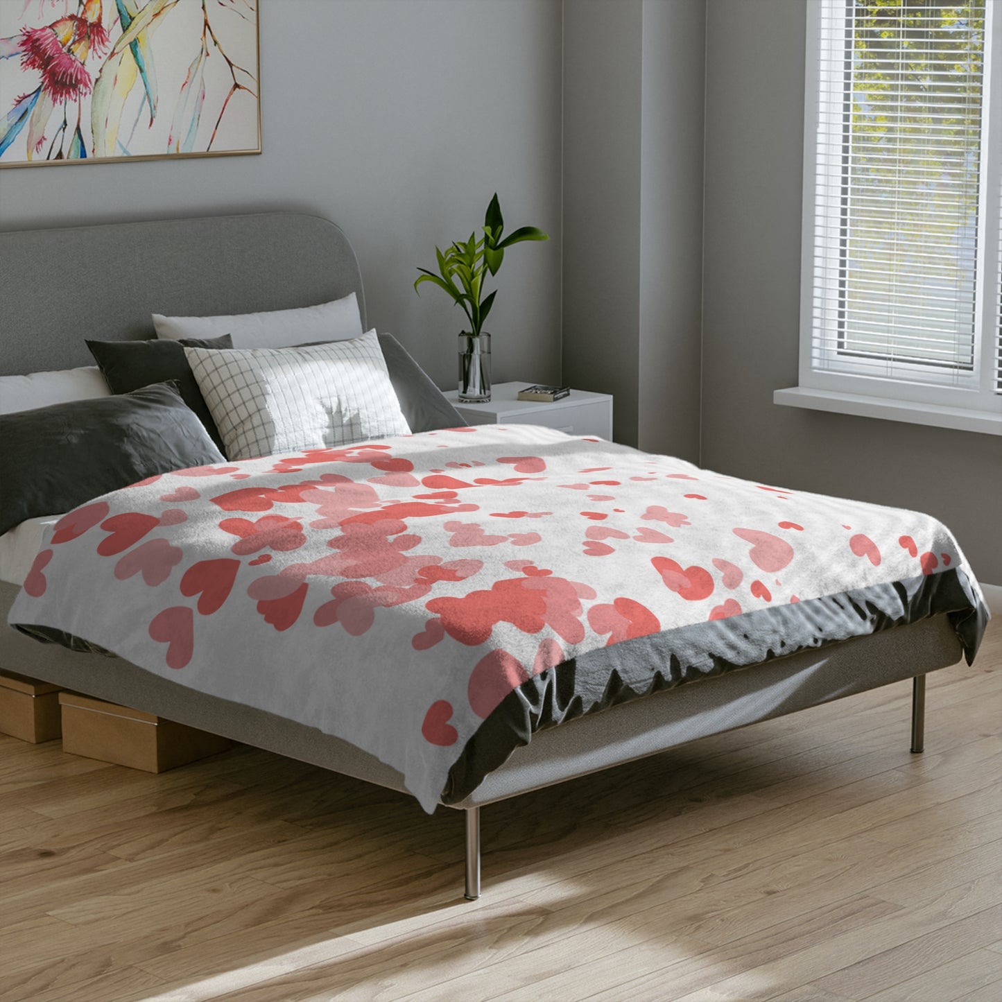 Microfiber Blanket — Pink Heart Confetti Throw for Valentine's Day & Cozy Gifts