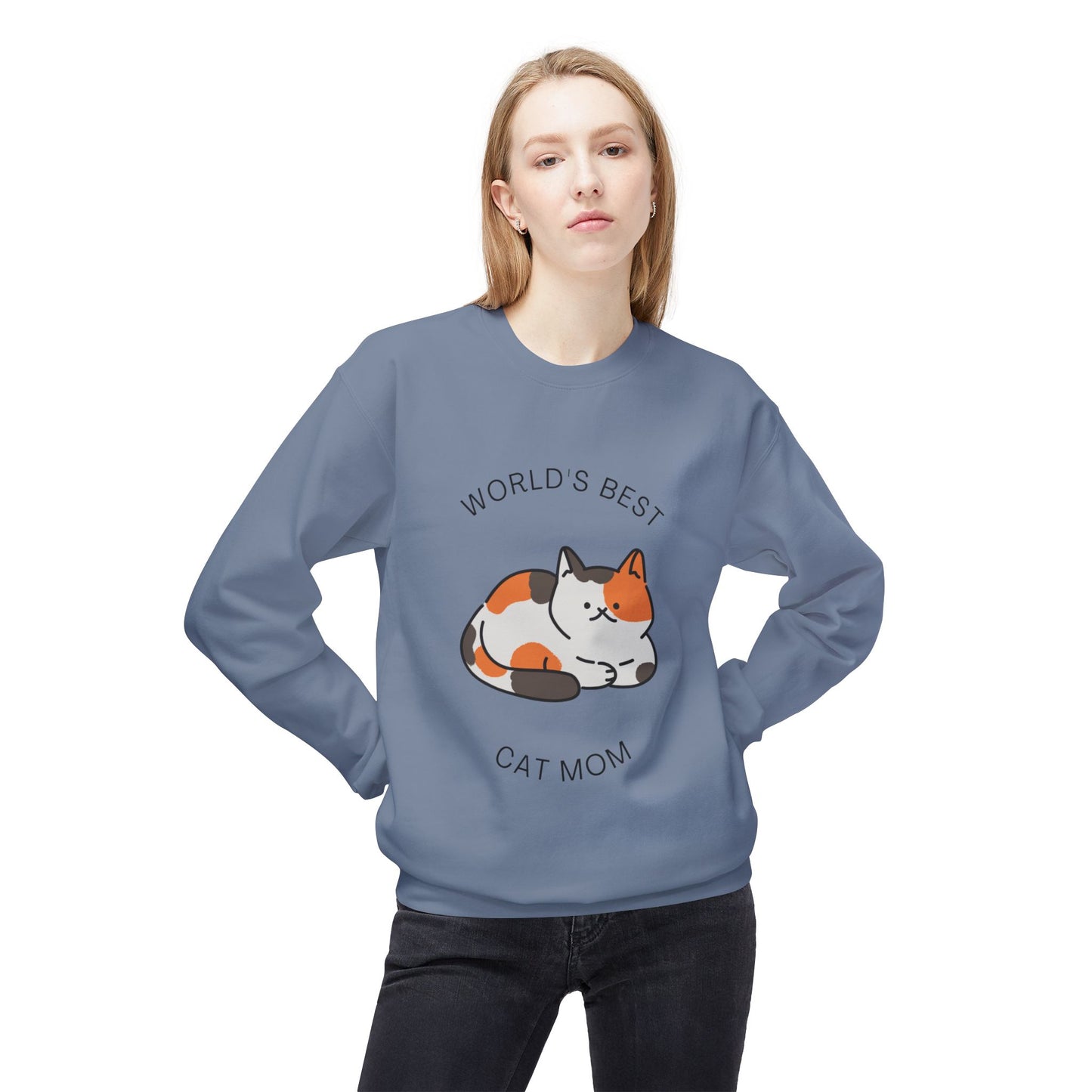 Cat Mom Sweatshirt - "World's Best" Cute Calico Cat Crewneck