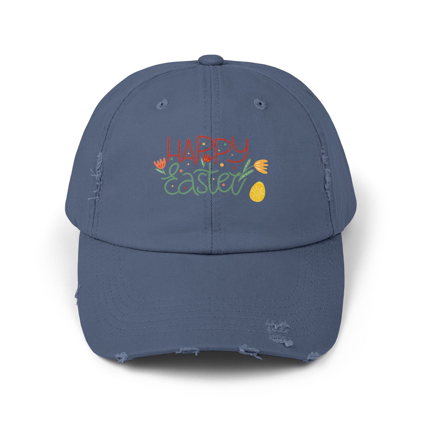 Happy Easter Distressed Cap — Floral Egg Spring Baseball Hat