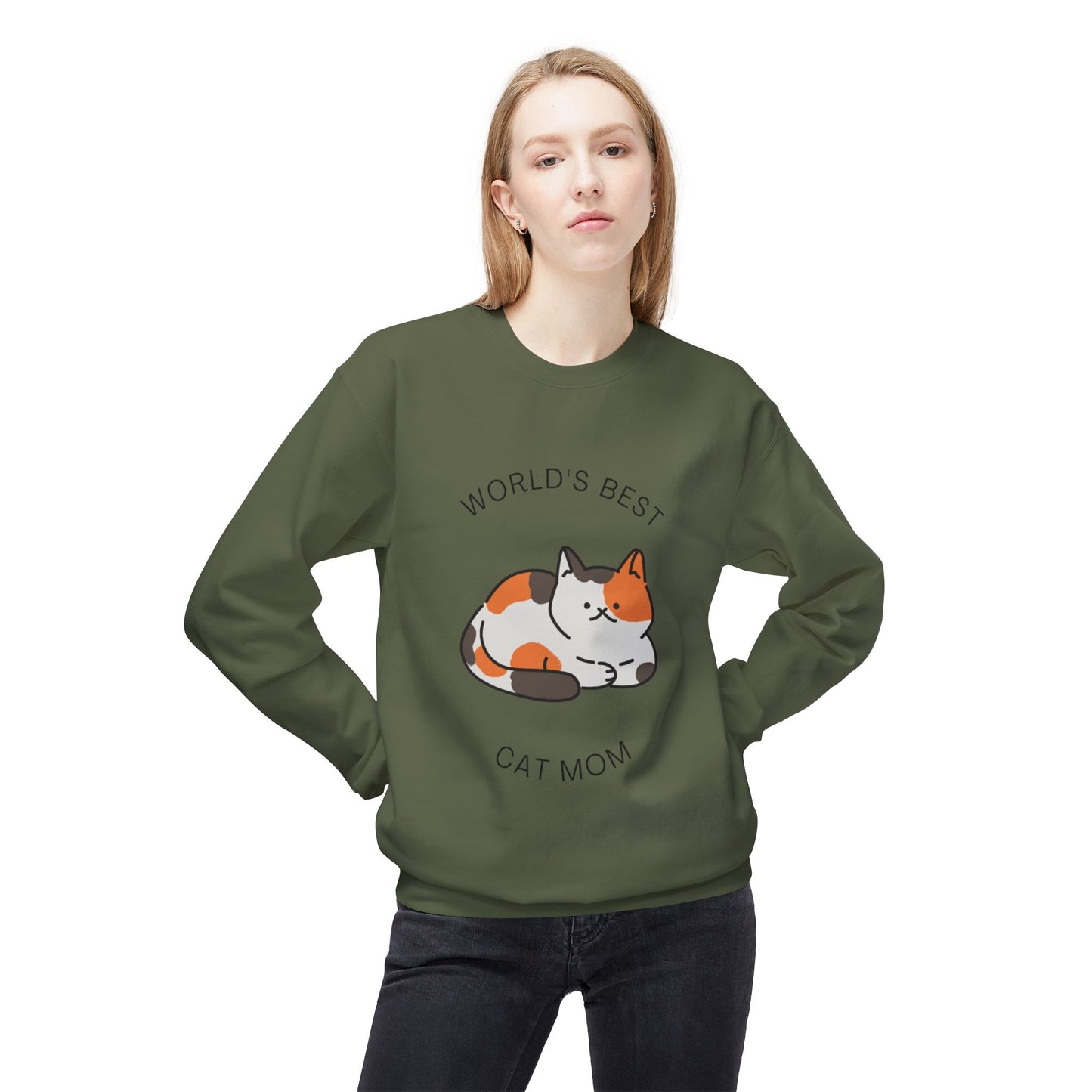 Cat Mom Sweatshirt - "World's Best" Cute Calico Cat Crewneck