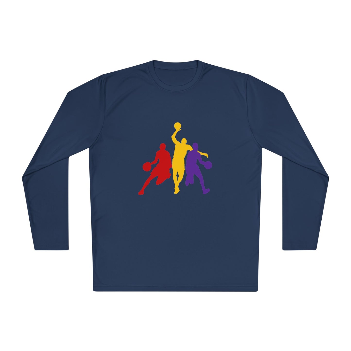 Basketball Silhouette Long Sleeve Tee — Colorful Players Graphic