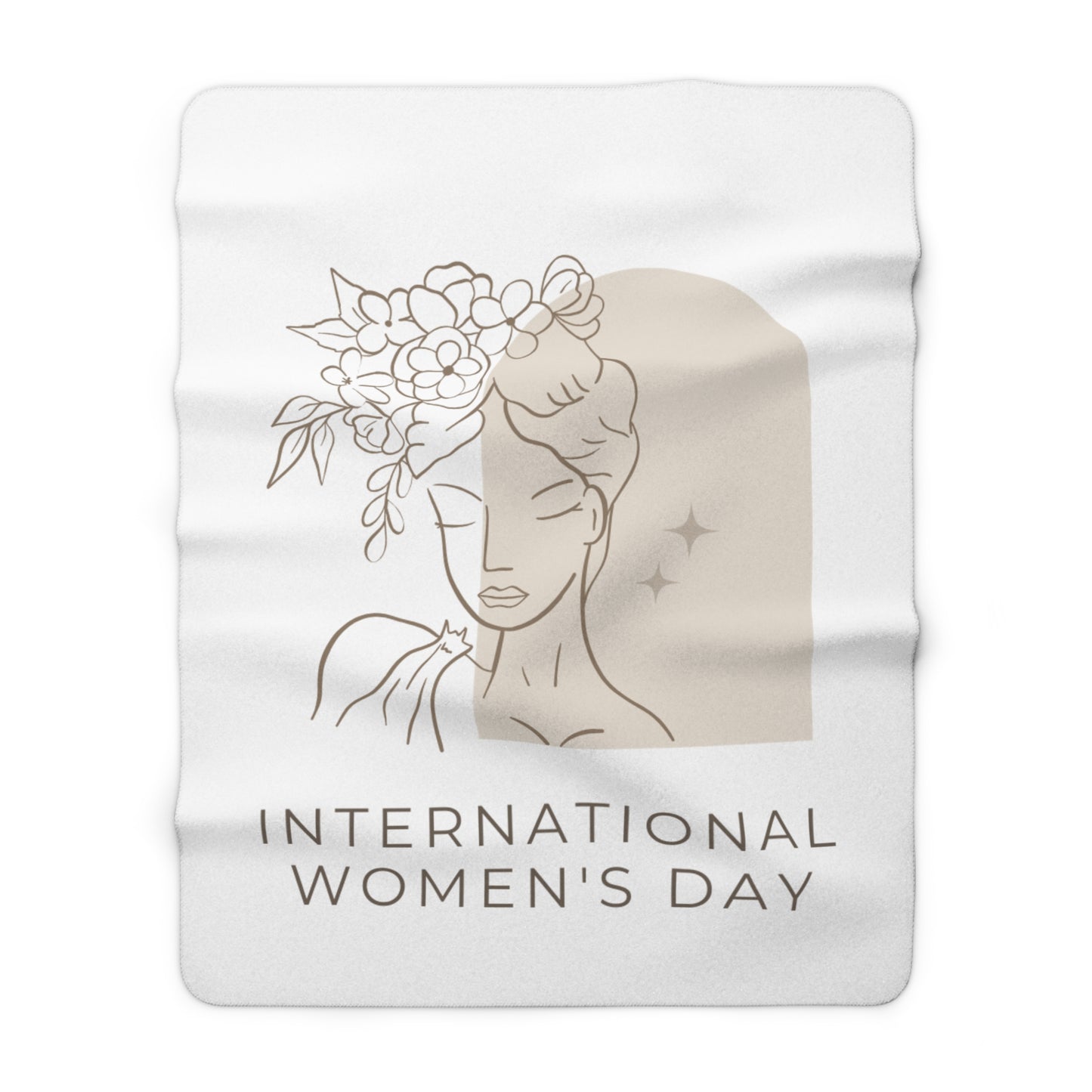 International Women’s Day Sherpa Blanket — Feminine Floral Portrait Cozy Throw