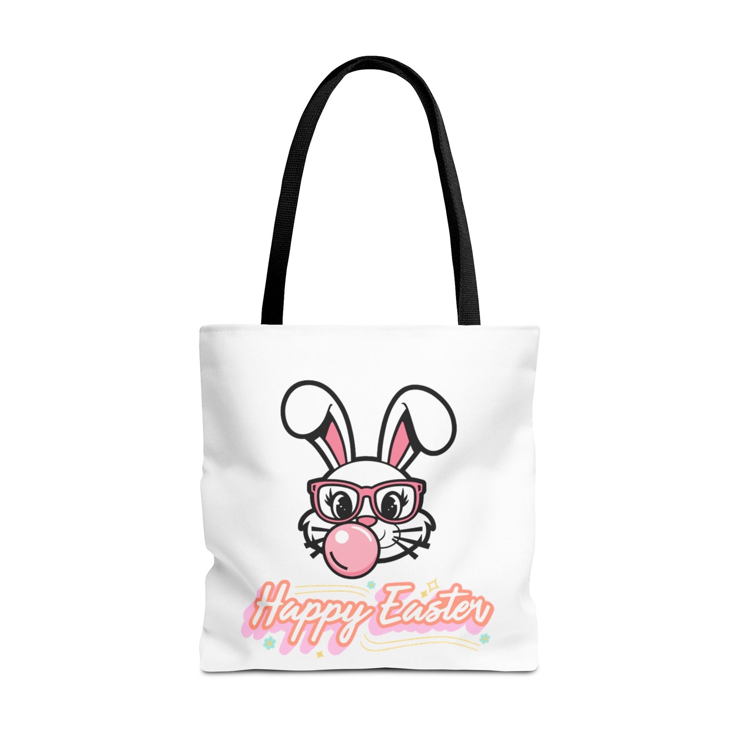 Easter Bunny Tote Bag — "Happy Easter" Cute Bunny with Glasses & Bubblegum
