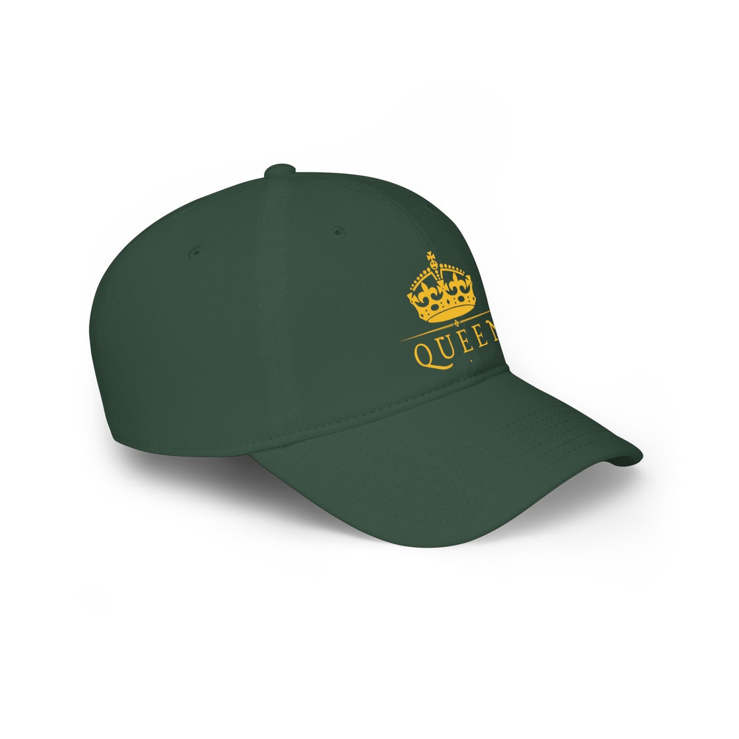 Queen Crown Baseball Cap — Red Low Profile Hat with Gold "QUEEN" Text