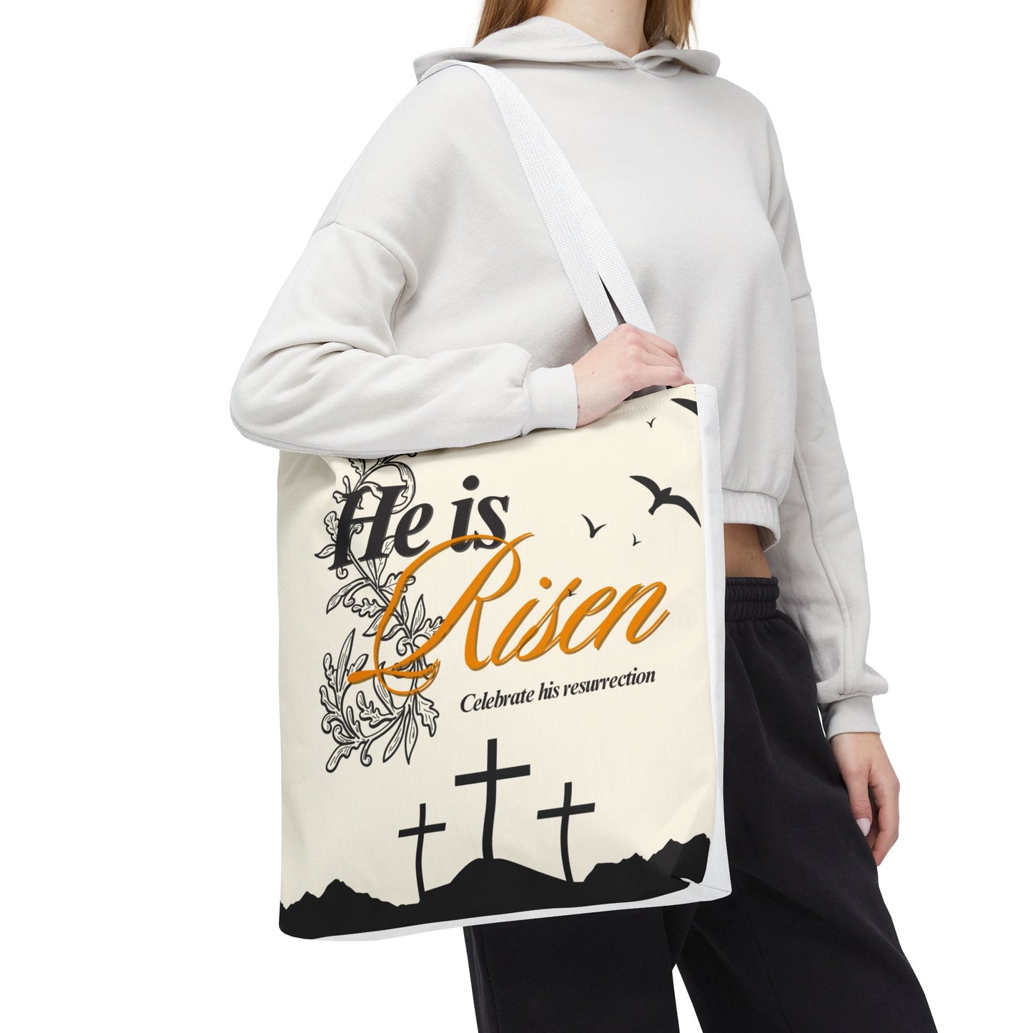 He Is Risen Easter Tote Bag — Christian Resurrection Canvas Tote