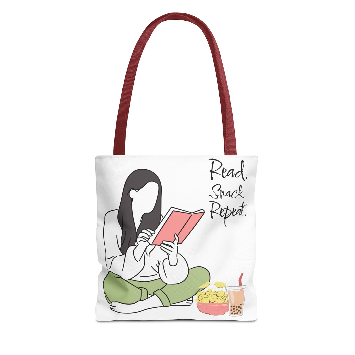 Reading Snack Tote Bag — "Read. Snack. Repeat." Book Lover Canvas Tote