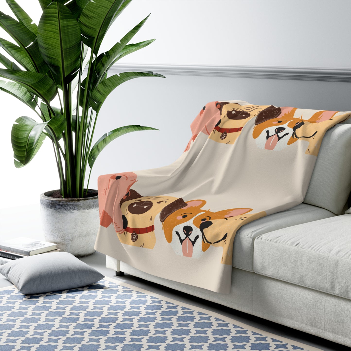 Cozy Dog Faces Sherpa Fleece Blanket — Cute Puppy Pattern Throw