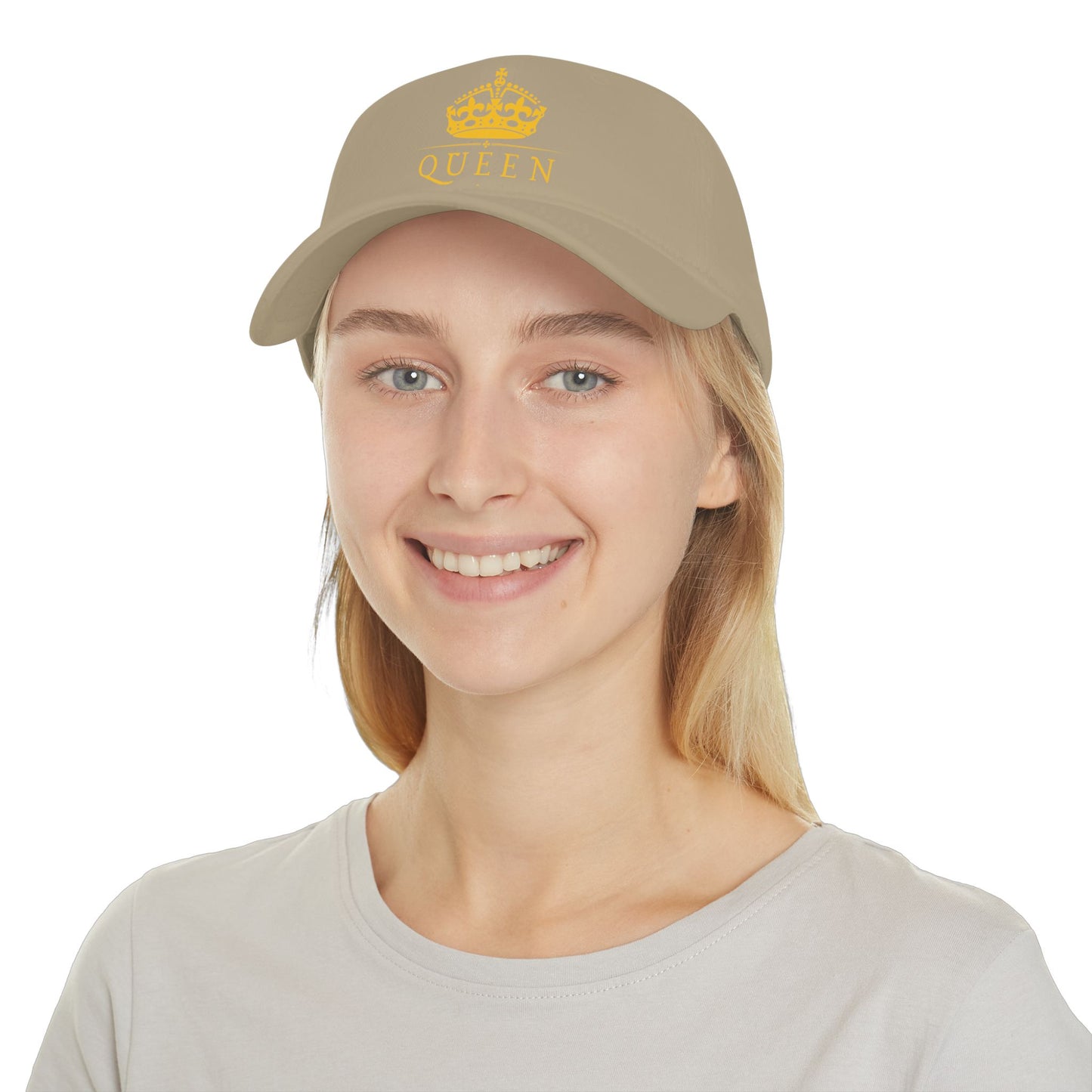 Queen Crown Baseball Cap — Red Low Profile Hat with Gold "QUEEN" Text