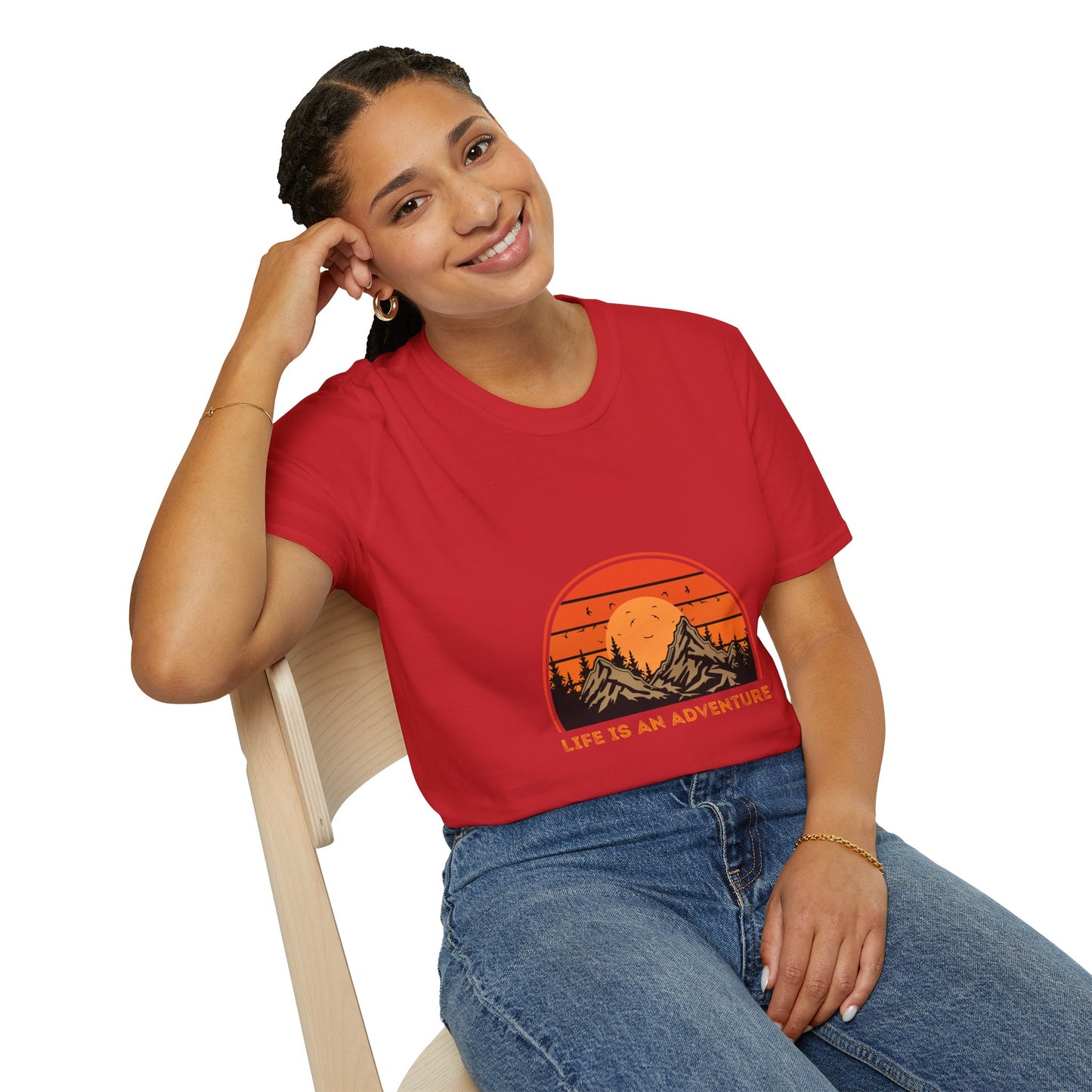 Adventure Mountains T-Shirt — "Life Is An Adventure" Retro Sunset Tee