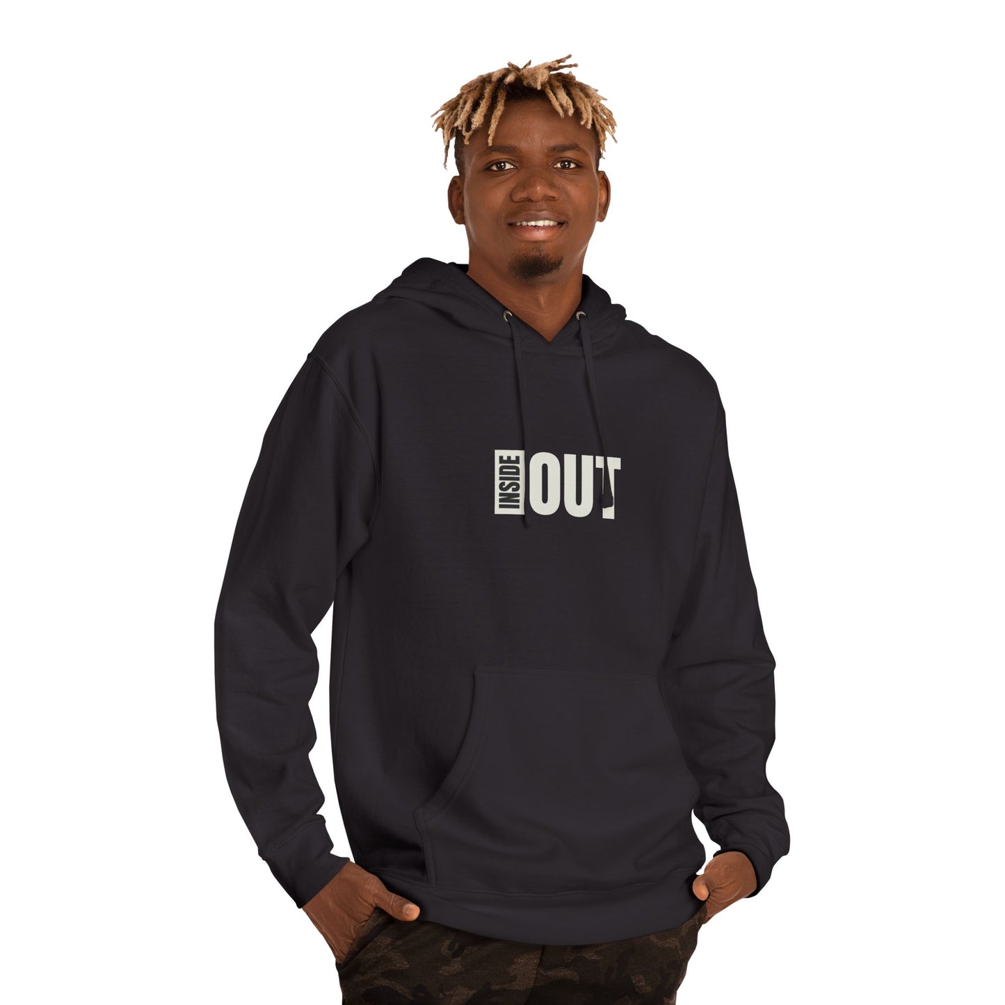 Inside Out Hoodie — Minimalist White Pullover with Subtle Typography