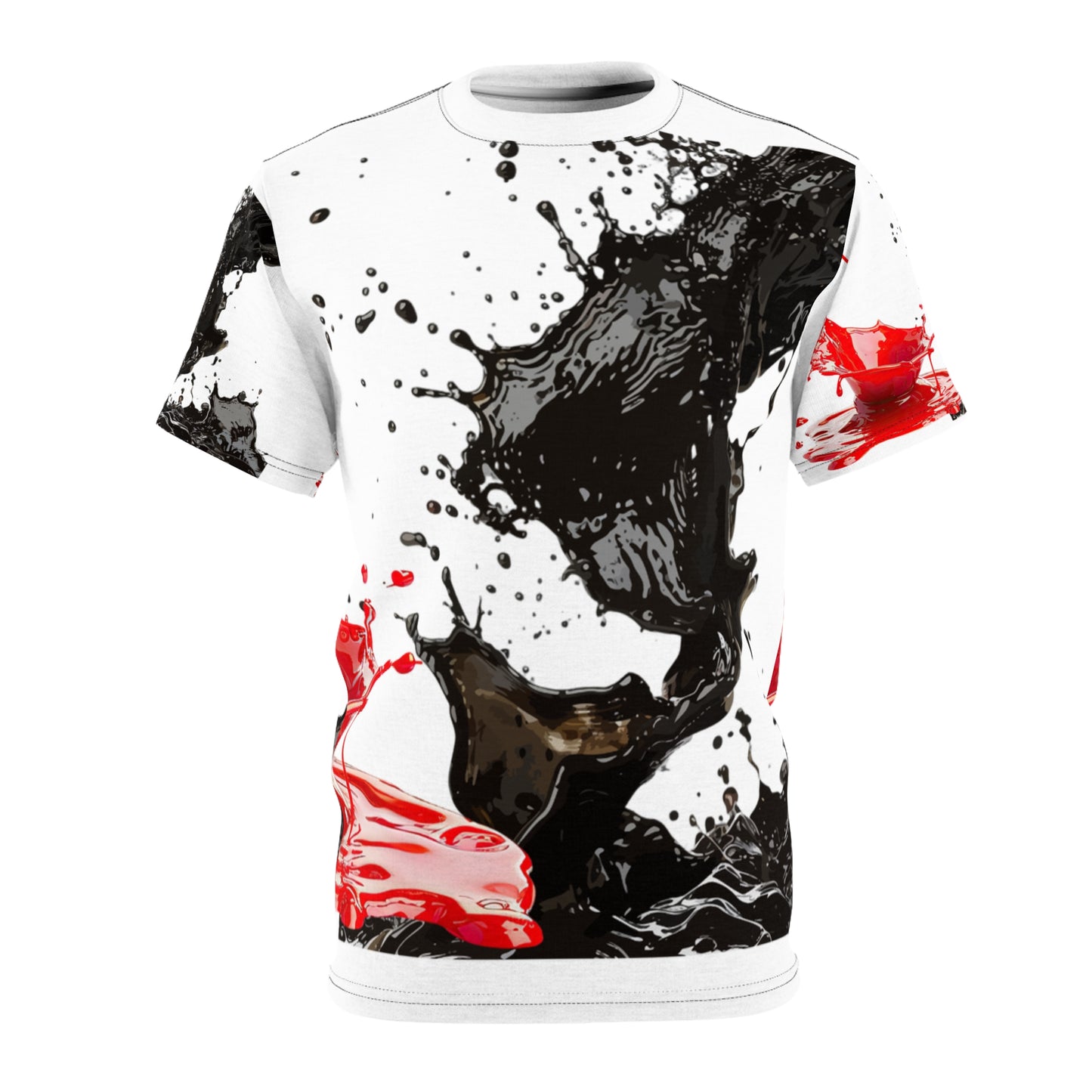 Ink Splash Tee – Abstract Black & Red All-Over Print Shirt