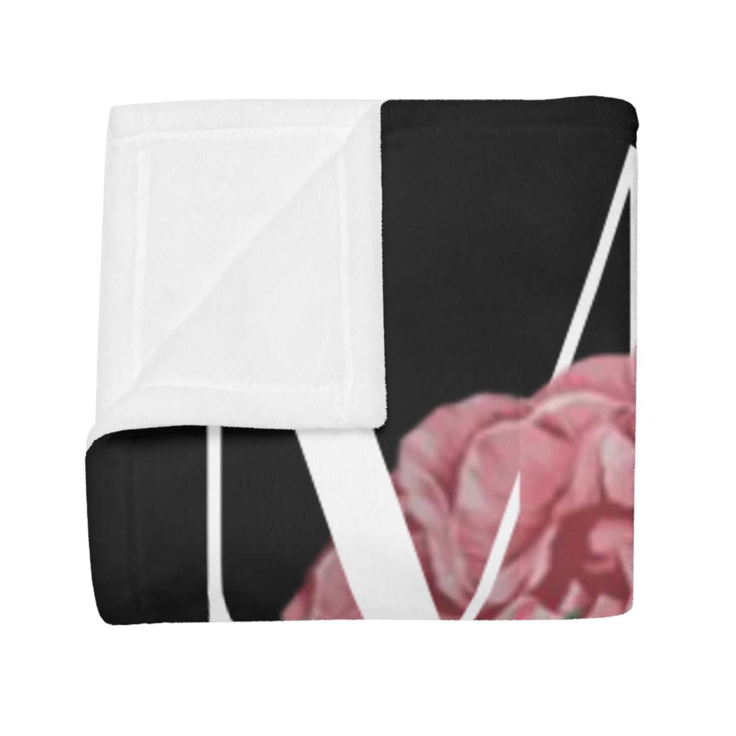 Monogram Floral Plush Fleece Blanket — MOM Lettered Black Rose Throw