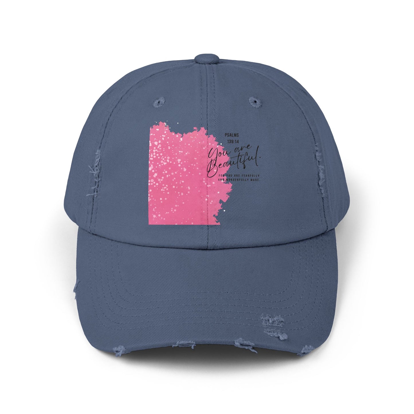 Distressed Baseball Cap - Pink Brushblock "You Are Beautiful" Design