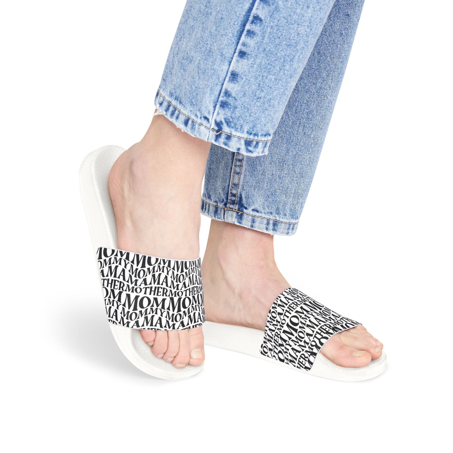 Women's Removable-Strap Slide Sandals — Black Typographic Print